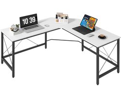 Modern hoekbureau met stalen frame, draagvermogen 70 kg, voor thuiswerkplek, 150x150x76 cm, wit