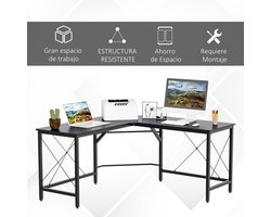 Modern hoekbureau met stalen frame, draagvermogen 70 kg, voor thuiswerkplek, 150x150x76 cm, zwart