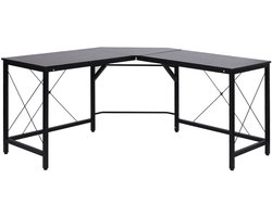 Modern hoekbureau met stalen frame, draagvermogen 70 kg, voor thuiswerkplek, 150x150x76 cm, zwart
