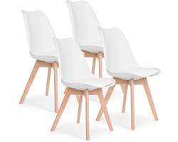 Modern Home Set Van 4 Eetkamerstoelen - Kuip Stoelen Met Eco-Leer Kussen En Beukenhouten Poten - Wit - Scandinavische design