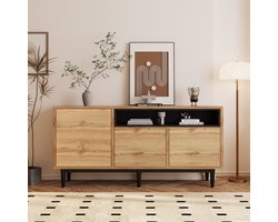 Modern houten dressoir met drie deuren en planken, 160 x 35 x 76 cm, eenvoudig te monteren, ruimtebesparend ontwerp, robuust en betrouwbaar