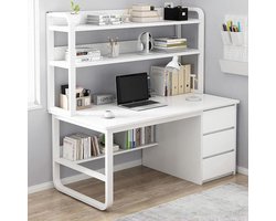 Modern Industrieel Computer- en Studiebureau met 3 Lades, Plank en Boekenplank 100x50x75cm – Multifunctioneel Thuiswerk- en Kantoorbureau – Novihome
