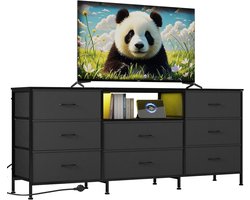 Modern industrieel tv-meubel met 8 lades - voor tv's tot 75 inch- grote opbergruimte - stalen frame en spaanplaat - geïntegreerde ledverlichting - 160x35x68 cm-grijs