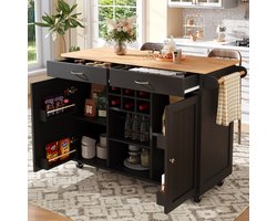 Modern keukeneiland (102×45×92cm), keukenkast, dressoir, eetwagen met houtnerf, dressoir, multifunctionele eettafel met opbergruimte, zwart