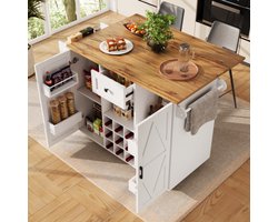 Modern keukeneiland, keukenkast, bufferkast, eetwagen met houten graan, buffet, multifunctionele eettafel met opbergruimte, eetwagen met snacks en stretchfunctiekasten