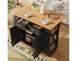Modern keukeneiland, keukenkast, buffetkast, serveerwagen met houtnerf, buffetkast, multifunctionele eettafel met opbergruimte, serveerwagen met stretchfunctiekasten, zwart