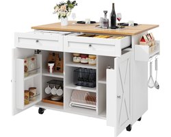 Modern keukeneiland, keukenkast, buffetkast, serveerwagen met houtnerf, multifunctionele eettafel met opbergruimte, serveerwagen met snackrekken, wit