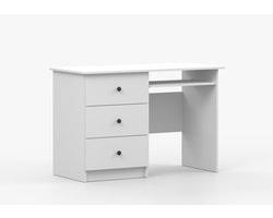 Modern kinderkamer- en tienerkamer bureau met 3 lades, robuust & onderhoudsvriendelijk – kinderschrijftafel, tienerschrijftafel, bureau voor kantoor, computertafel - Bureau Fizzy - Wit + antraciet handgrepen