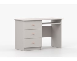 Modern kinderkamer- en tienerkamer bureau met 3 lades, robuust & onderhoudsvriendelijk – kinderschrijftafel, tienerschrijftafel, bureau voor kantoor, computertafel - Bureau Fizzy II - Kasjmier + roze handgrepen