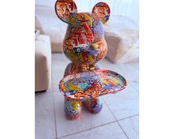 Modern Kunst Beeldje – Graffiti Beertje met Dienblad – Pop Art Design – Street Art Stijl – Interieur Decoratie
