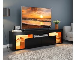 Modern LED TV-meubel Lowboard | TV Kast voor Televisies tot 70 inch | Hoogwaardige TV-tafel met 2 Lades en Open Opbergruimte | Zwart Depauwwonen