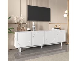 Modern Luxe TV-meubel “Arche Elegance” met 4 Deuren, Goudkleurige Poten & Push-to-Open Systeem – 175 x 38 x 44 cm