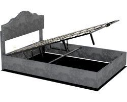 Modern minimalistisch gestoffeerd bed met een comfortabel en zacht hoofdeinde, 140*200 cm, grijs, multifunctioneel slaapkamermeubel, hoog opklapbed met gasvering, matras niet inbegrepen.