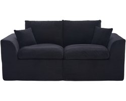 Modern minimalistisch tweezits stoffen bank - Woonkamerbank Zachte en comfortabele fauteuil - Compleet met kussens - Vrijetijdsbank in Scandinavische stijl - Voor woonkamer, slaapkamer- Zwart