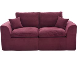 Modern minimalistisch tweezits stoffen bank - Woonkamerbank Zachte en comfortabele fauteuil - Compleet met kussens - Vrijetijdsbank in Scandinavische stijl - Voor woonkamer, slaapkamer- Wijnrood