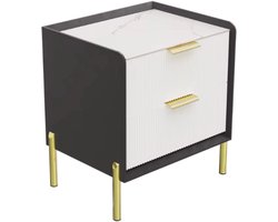 Modern Nachtkastje - 2 Lades - Kunstleder - Gesinterde Steen - Geen Montage Nodig - Luxe en Duurzaam - Voor Slaapkamer, Woonkamer, Hotel en Sofa-Zijde