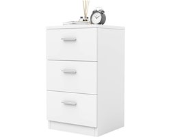 Modern Nachtkastje met 3 Laden - Wit - Compacte Bijzettafel voor Boxspringbed