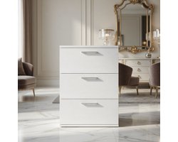 Modern Nachtkastje met 3 Lades – Wit – Nachtkastje 35x40x60 cm voor Slaapkamer & Woonkamer – MDF Hout & Metaal – Geschikt voor Boxspring – Mobili Bella