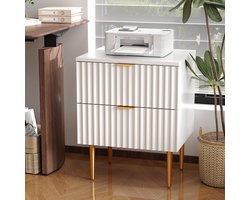 Modern Nachtkastje met USB Oplaadstation - Goud & Hout Design met 2 Laden - Stopcontact & USB Poorten - Nachtkastje voor Slaapkamer Woonkamer Kantoor - Wit