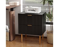Modern Nachtkastje met USB Oplaadstation - Goud & Hout Design met 2 Laden - Stopcontact & USB Poorten - Nachtkastje voor Slaapkamer Woonkamer Kantoor - Zwart