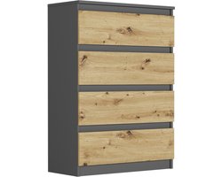 Modern R4 Serie - Ladekast voor Slaapkamer met Laden - Antraciet Mix Artisan - 70 x 40 x 98 cm