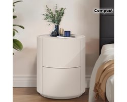 Modern Rond Nachtkastje met 2 Lades – Wit – Compact & Ruimtebesparend – Zelfstandig Model