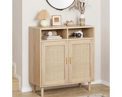 Modern Rotan Dressoir - Buffetkast met 2 Deuren & Open Vak - Luxe Opbergkast voor Woonkamer, Eetkamer, Hal of Koffiebar - Boho & Japandi Stijl - 91 cm Breed