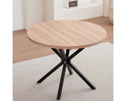 Modern Round Dining Table 100 cm for 4–6 People – Light Wood Table with Metal Frame – Stable and Stylish Kitchen Table for Dining Room, Living Room, Office or Restaurant – Easy to Assemble – Meda Home Store