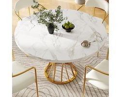 Modern Round Dining Table 80 cm – Luxury White Marble Look MDF Tabletop with Gold Iron Legs – Elegant Kitchen & Living Room Table for 4–6 People – Stylish Small Dining Table for Apartment, Home, or Office – Meda Home Store