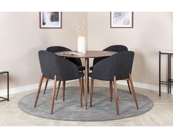 Modern Round Dining Table Ø 100 cm, 75 cm High, Walnut Finish with Sturdy Steel Legs, Compact Kitchen & Dining Table for 2-4 People – Meda Home Store