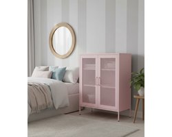Modern Roze Metaal Dressoir met 2 Deuren en Ventilatierooster – Stijlvolle Kast voor Woonkamer, Slaapkamer of Hal – House&Garden