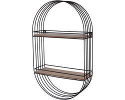 Modern Spirit Wandplank/wandrek Industrial - metaal/hout - zwart - ovaal - 2 plankjes - 30 x 10 x 50 cm