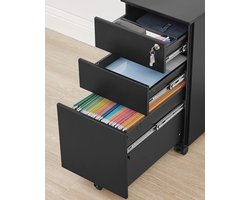 Modern Stalen Archiefkast – 3 Laden Mobiele Opbergkast voor Thuiskantoor, Documenten en Mappen – Compact, Stevig en Minimalistisch, Zwart IndustrialHome