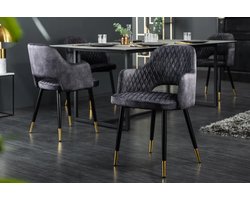 Modern Stoel in grijs fluweel sierstiksel en gouden voetdoppen