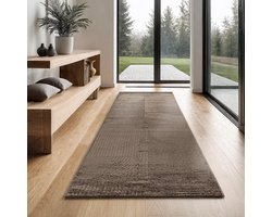 Modern Tapijt met 3D-Effect | Korte & Hoge Stapel | Antistatisch & Slijtvast | Aardetinten | Voor Woonkamer & Slaapkamer | 80 x 300 cm | Bruin | Voor Houten Vloeren, Laminaat & Tegels