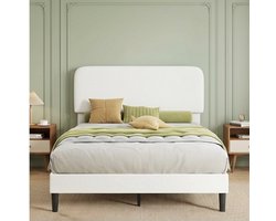 Modern Teddy Fleece Tweepersoonsbed 140x200 cm met Verstelbaar Hoofdbord, Extra Sterk Metalen Frame, Stil Lattenbodem Bed met 300 kg Draagkracht – NoviHomeStore
