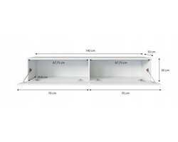 Modern TV-meubel - 140 cm - Eiken Wotan & Zwart Hoogglans - LED Verlichting - Zwevend of Staand - 2 Deuren