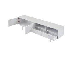 Modern tv-meubel 200 x 40 x 51 cm wit abstract geometrisch design met deuren en opbergruimte, geschikt voor tv tot 90 inch, minimalistisch woonkamermeubel