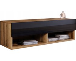 Modern TV-meubel A100 - 100 cm breed - Wotan Eiken & Zwart Hoogglans - Inclusief LED - Zwevend of Staand