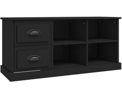 Modern TV Meubel met 2 Laden & 4 Open Vakken – 102 cm Lowboard voor Woonkamer & Slaapkamer – Zwart Hout – Stevig TV-Dressoir met Flexibele Montage – Altameubel