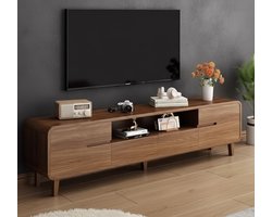 Modern TV-Meubel met Massiefhouten Poten, TV-Kast met Opbergruimte en Open Vakken voor Woonkamer, Stijlvolle TV-Console, Verkrijgbaar in Verschillende Groottes en Kleuren Bellaverowonen – Afmetinge...