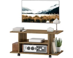 Modern tv-meubel met planken - zwenkwielen en remmen - 80 x 40 x 40 cm - walnootkleur