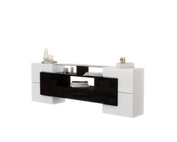 Modern TV-meubel – TV-kast – Mediameubel – Entertainmentmeubel – Zitmeubel – Laag en Ruimtebesparend Ontwerp – Glanzend Zwart-Wit Met 4 Deuren & 2 Lades