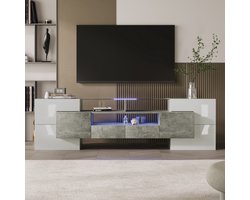 Modern tv meubel - Tv-kast met marmer en houtlook - Mediameubel - Voor 40 tot 49 inch tv - 129x30x58 cm - Veel opbergruimte - Woonkamer Natuurlijk hout