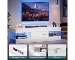 Modern TV Meubel voor 55/60/65 Inch TV, Hoogglans TV Meubilair met Steen Effect Zijwanden, LED Entertainment Meubel met Grote Lade, TV Meubel voor Woonkamer en Slaapkamer (Wit) – Industrohome