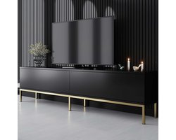 Modern TV-meubel: Woody Fashion 100% Melamine Coating, Metalen Poten, Zwart Goud.