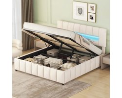 Modern tweepersoonsbed met ledverlichting en opbergruimte
