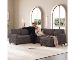 Modern U-vormige hoekbankbed - met slaapfunctie - uitschuifbare slaapbank - met opbergruimte en chaise longue - grijs