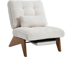 Modern verstelbare, rugvrije loungestoel van stof met voetensteun, lendenkussen en houten poten voor woonkamer/slaapkamer/studiekamer- beige