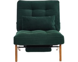 Modern verstelbare, rugvrije loungestoel van stof met voetensteun, lendenkussen en houten poten voor woonkamer/slaapkamer/studiekamer- smaragdgroen